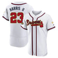 Pouc A.Braves #23 Michael Harris II player White&Gold Authentic Program Stitched Jerseys