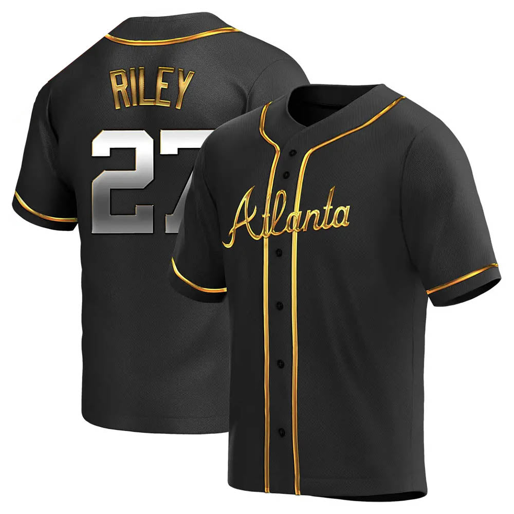 Pouc A.Braves #27 Austin Riley Player Black&Gold Replica en Alternate Stitched Jerseys