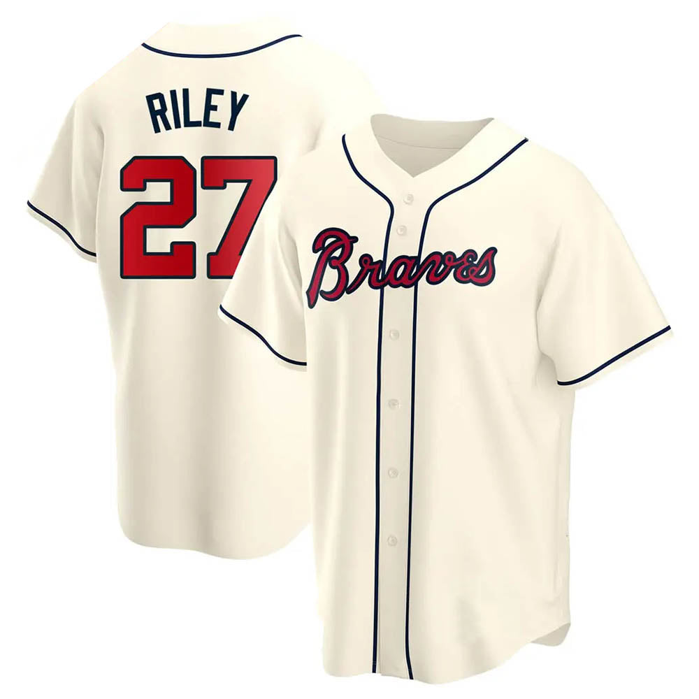 Pouc A.Braves #27 Austin Riley Player Cream Replica Alternate Stitched Jerseys