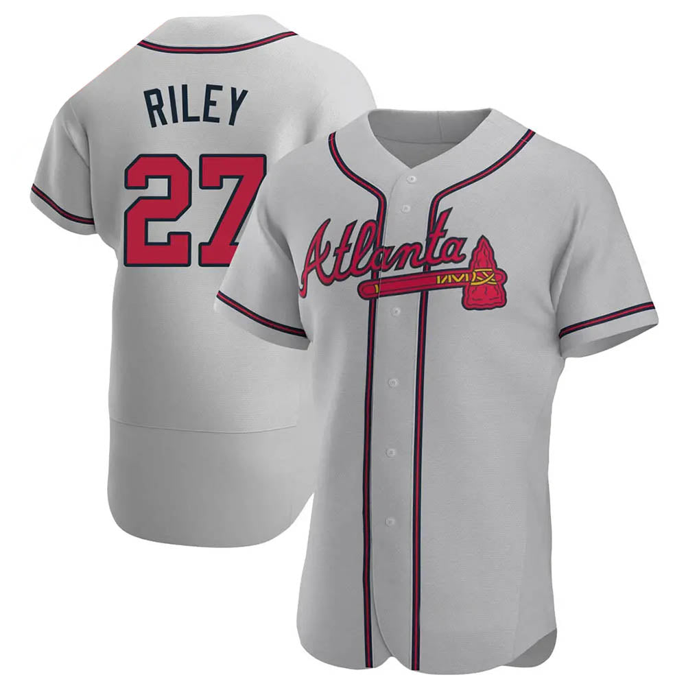 Pouc A.Braves #27 Austin Riley Player Gray Authentic Road Stitched Jerseys