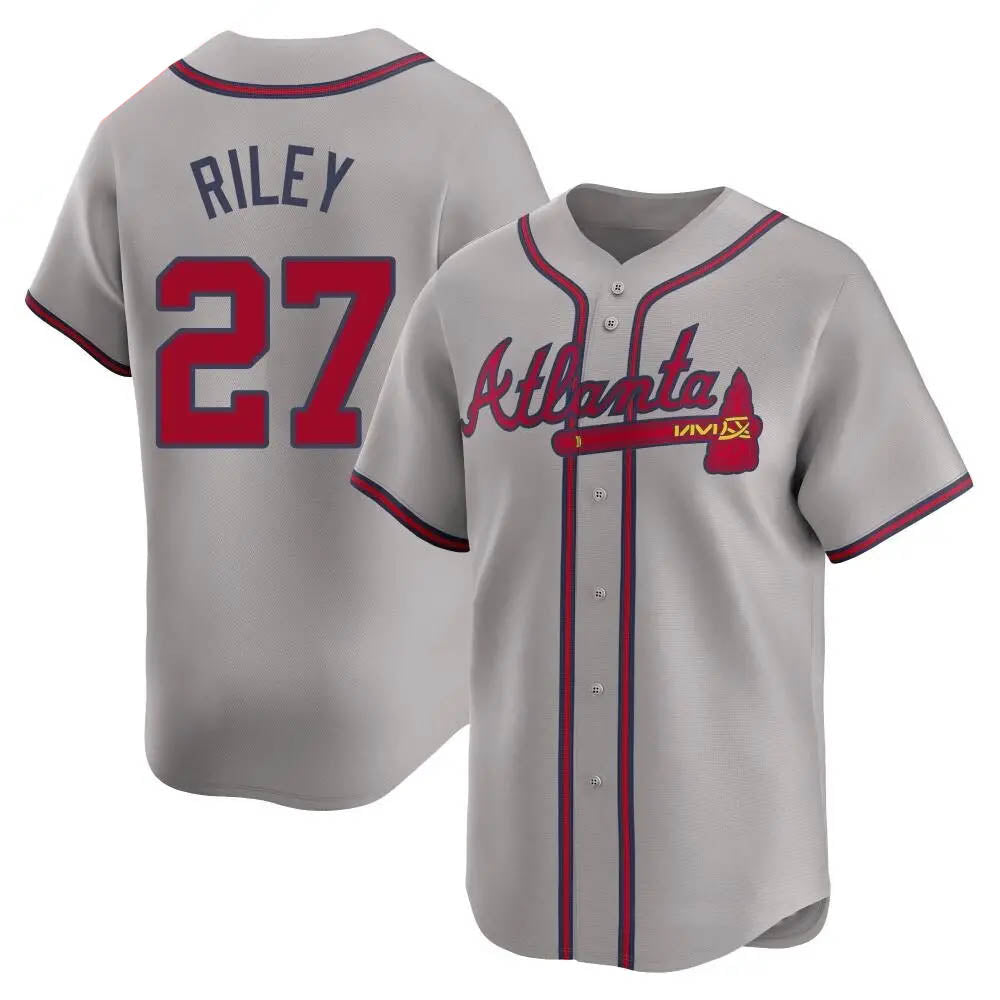 Pouc A.Braves #27 Austin Riley Player Gray Limited Away Stitched Jerseys