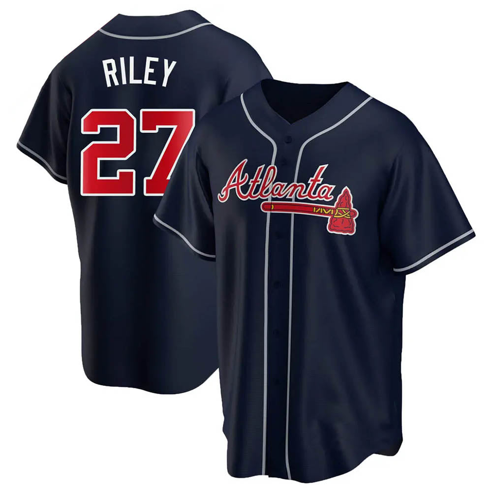 Pouc A.Braves #27 Austin Riley Player Navy Replica Alternate Stitched Jerseys