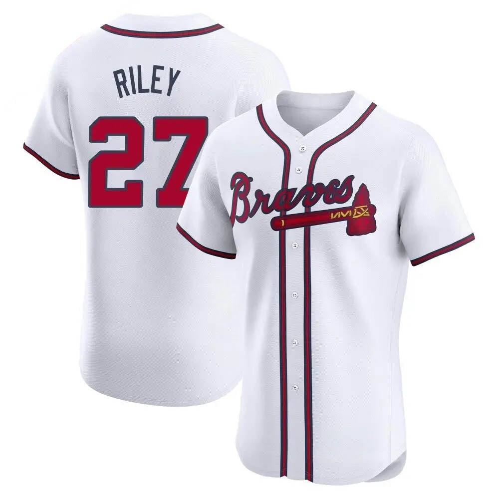Pouc A.Braves #27 Austin Riley Player White Elite Home Stitched Jerseys