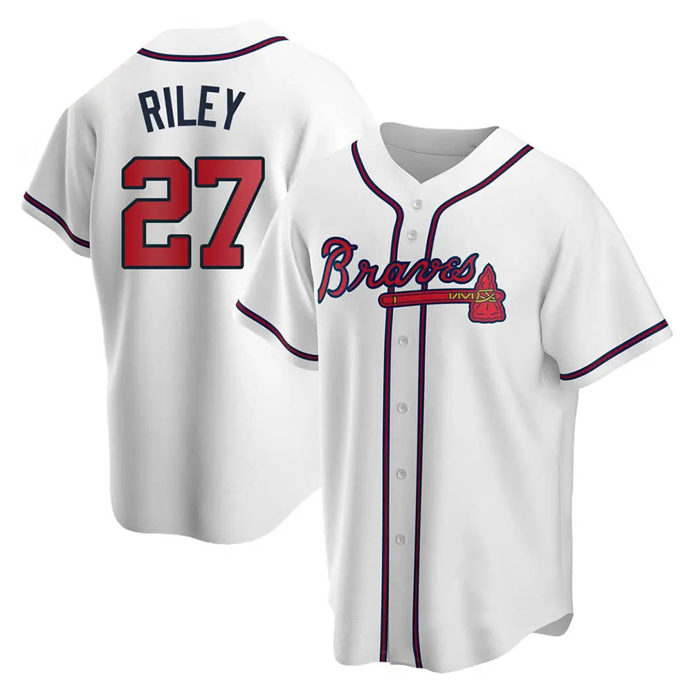 Pouc A.Braves #27 Austin Riley Player White Replica Home Stitched Jerseys