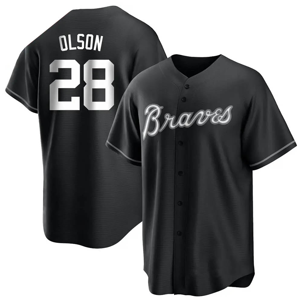 Pouc A.Braves #28 Matt Olson Player Black&White Replica Stitched Jerseys