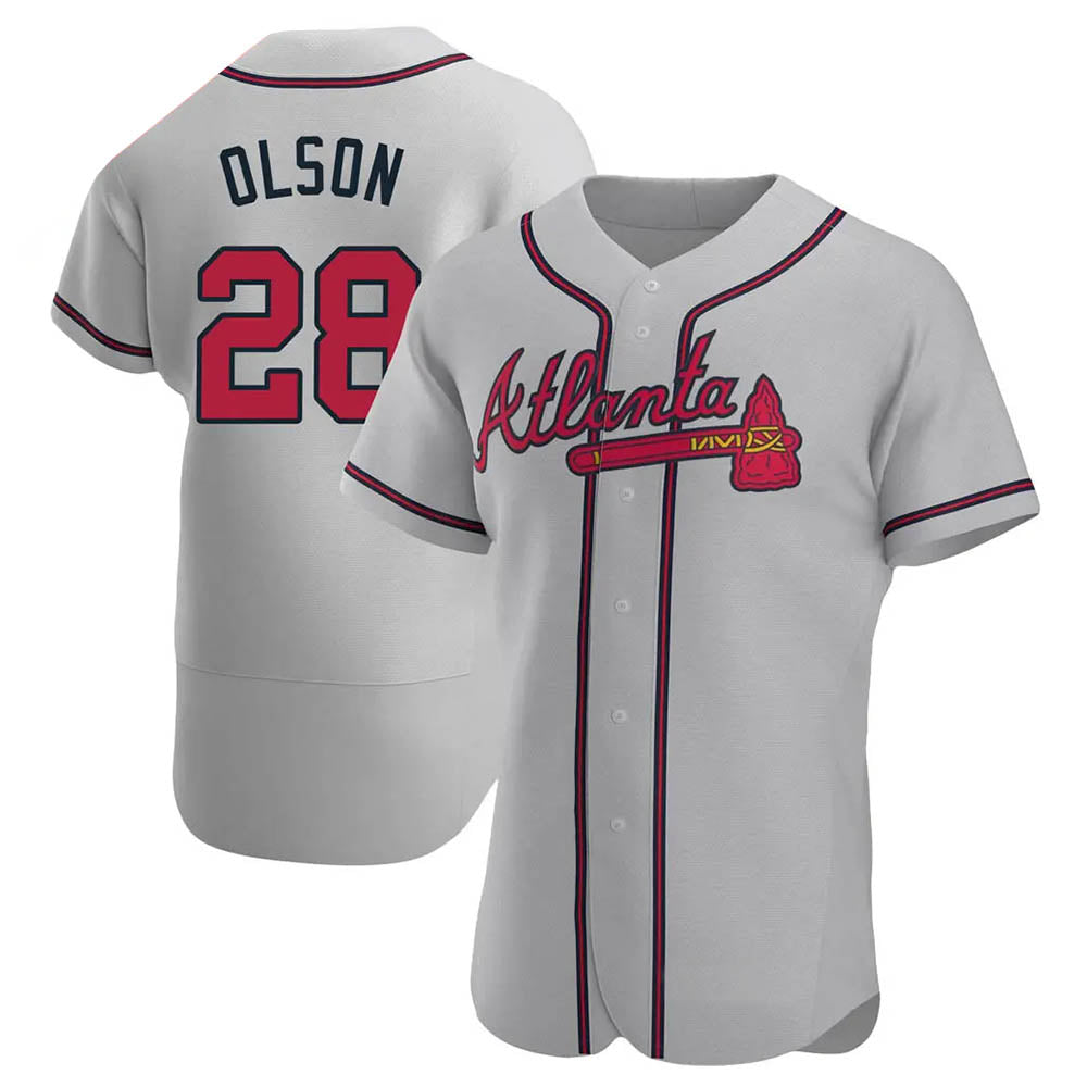Pouc A.Braves #28 Matt Olson Player Gray Authentic Road Stitched Jerseys