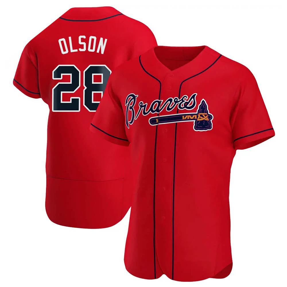 Pouc A.Braves #28 Matt Olson Player Red Authentic Alternate Stitched Jerseys