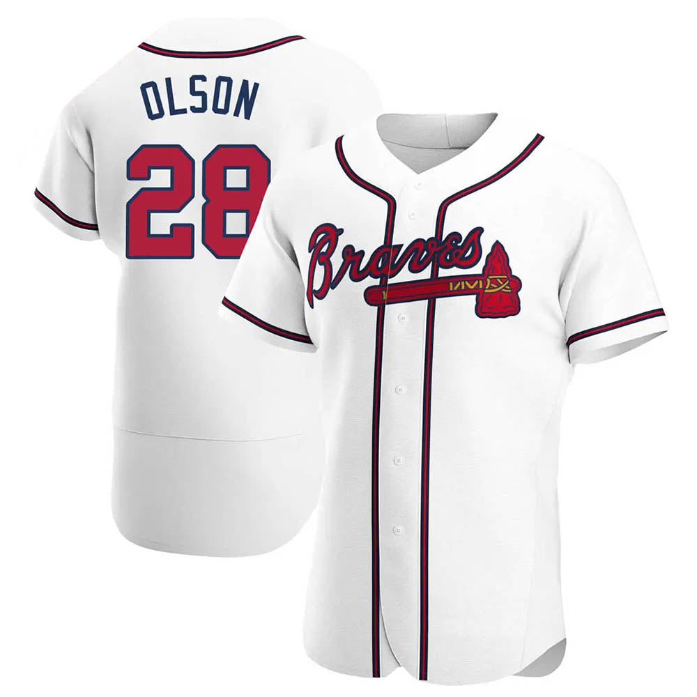 Pouc A.Braves #28 Matt Olson Player White Authentic Home Stitched Jerseys