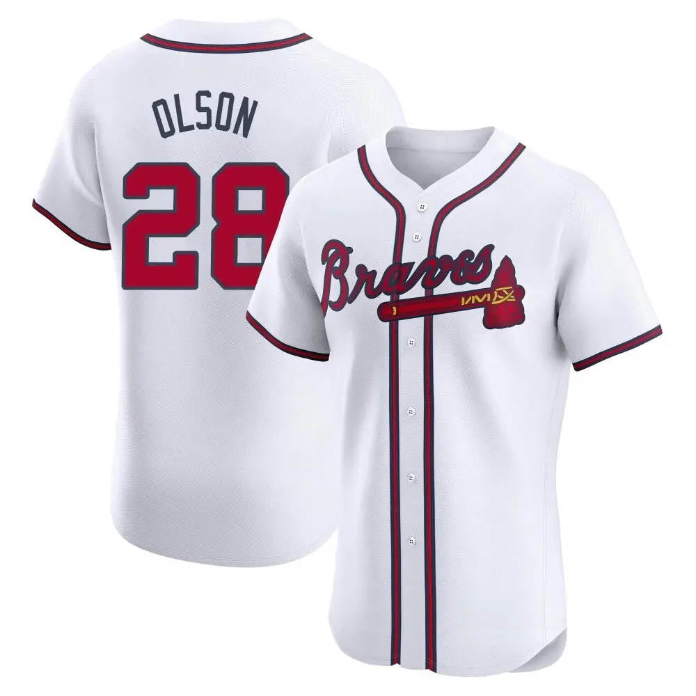Pouc A.Braves #28 Matt Olson Player White Elite Home Stitched Jerseys