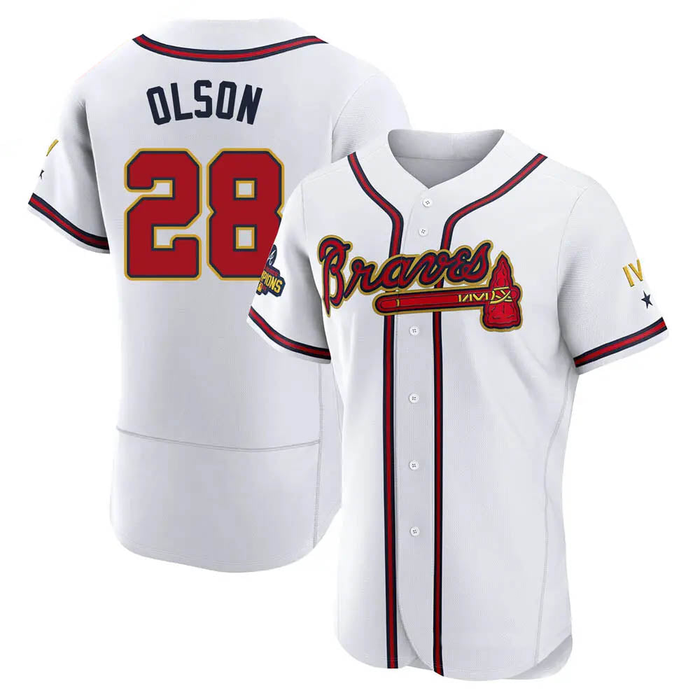 Pouc A.Braves #28 Matt Olson Player White&Gold Authentic Program Stitched Jerseys