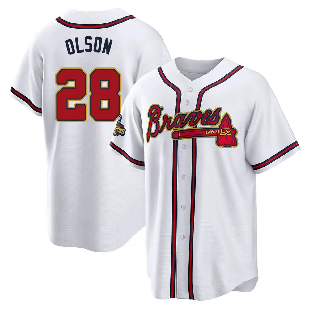 Pouc A.Braves #28 Matt Olson Player White&Gold Replica Program Stitched Jerseys