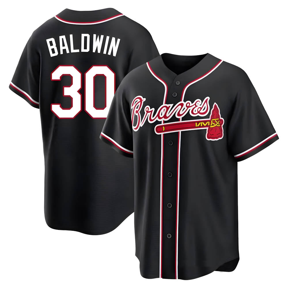 Pouc A.Braves #30 Drake Baldwin player Black Replica Fashion Out Stitched Jerseys