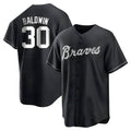 Pouc A.Braves #30 Drake Baldwin player Black&White Replica Stitched Jerseys