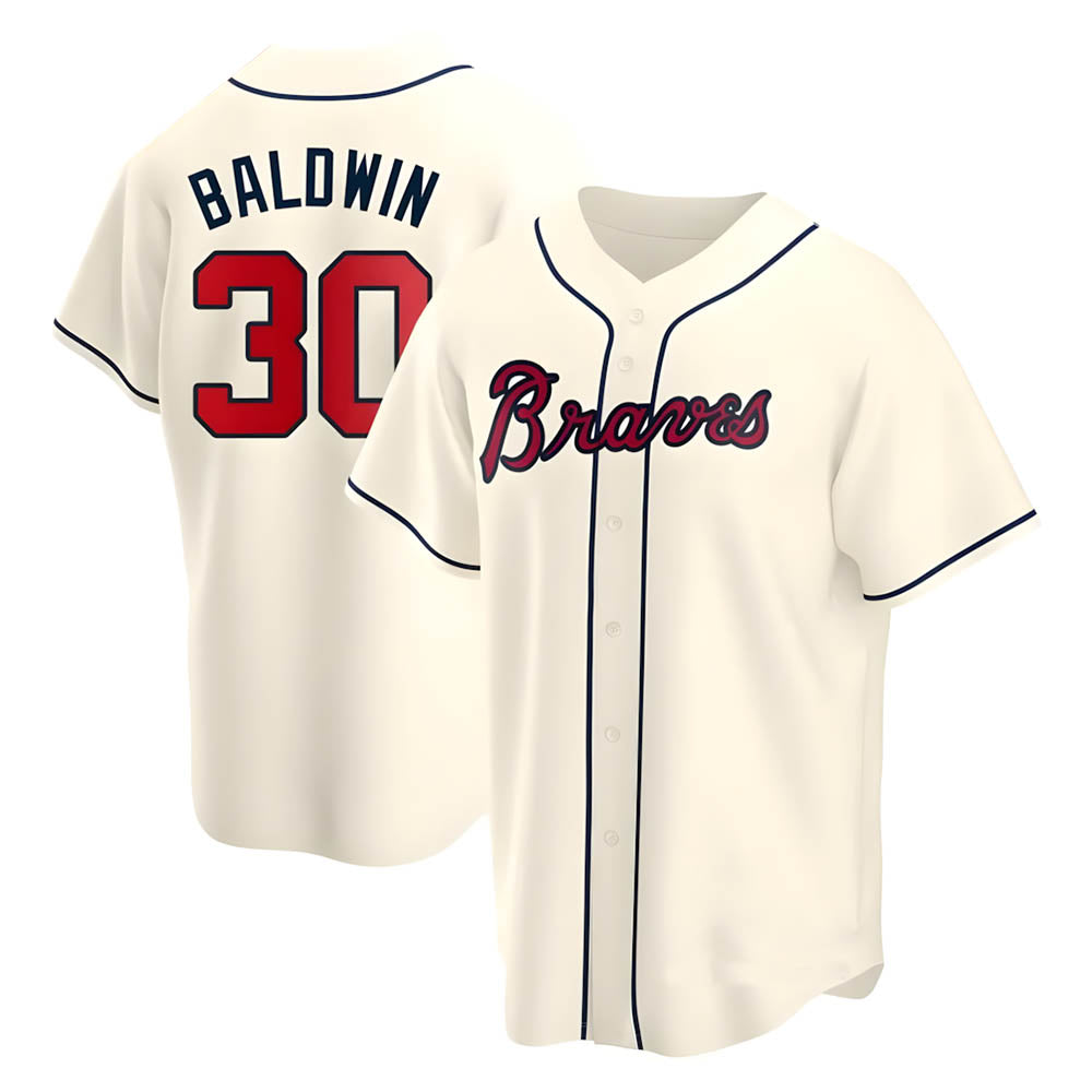 Pouc A.Braves #30 Drake Baldwin player Cream Replica Alternate Stitched Jerseys