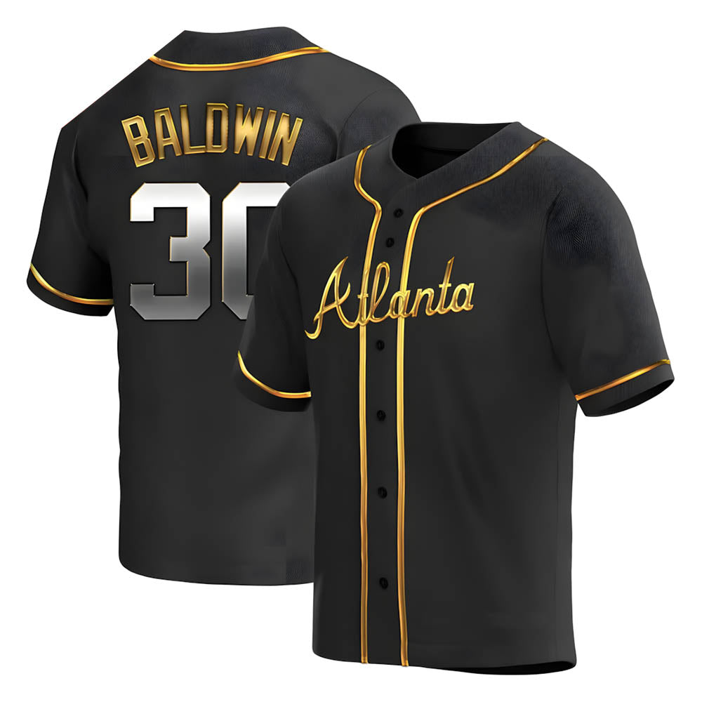 Pouc A.Braves #30 Drake Baldwin player Gold Replica Black en Alternate Stitched Jerseys