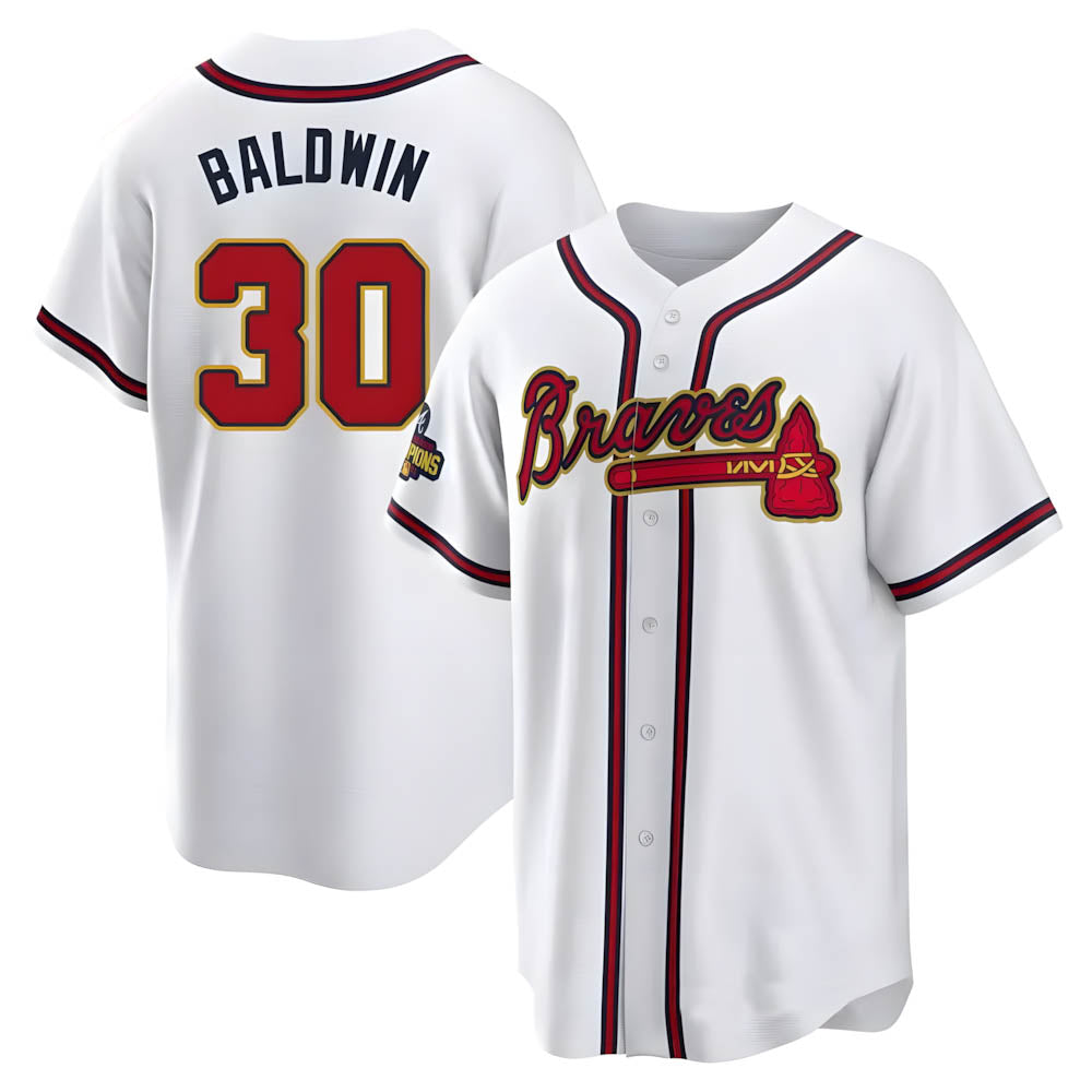 Pouc A.Braves #30 Drake Baldwin player Gold Replica White Program Stitched Jerseys
