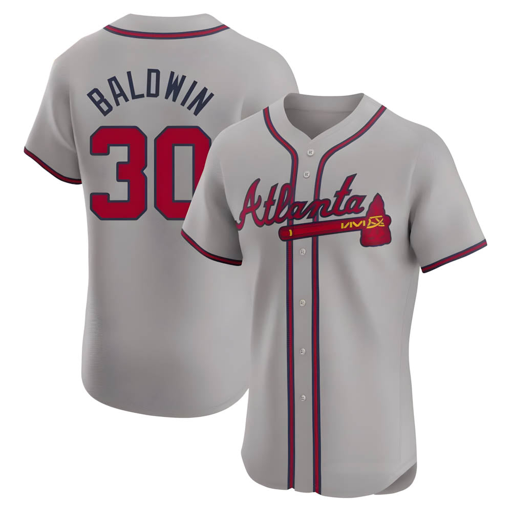 Pouc A.Braves #30 Drake Baldwin player Gray Elite Road Stitched Jerseys