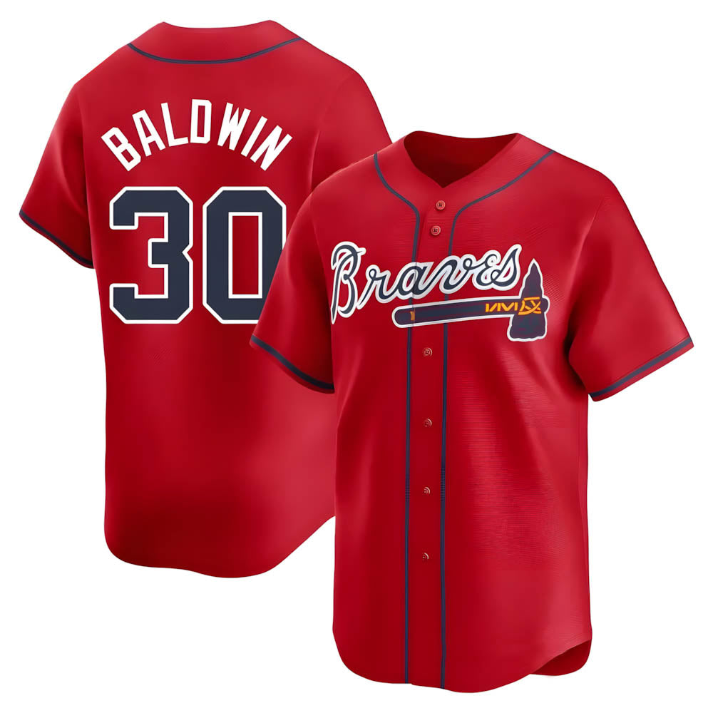 Pouc A.Braves #30 Drake Baldwin player Red Limited Alternate Stitched Jerseys