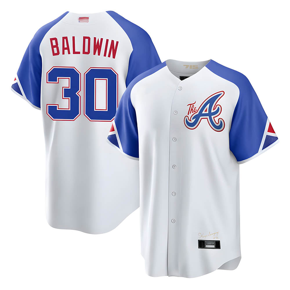 Pouc A.Braves #30 Drake Baldwin player White City Connect Stitched Jerseys