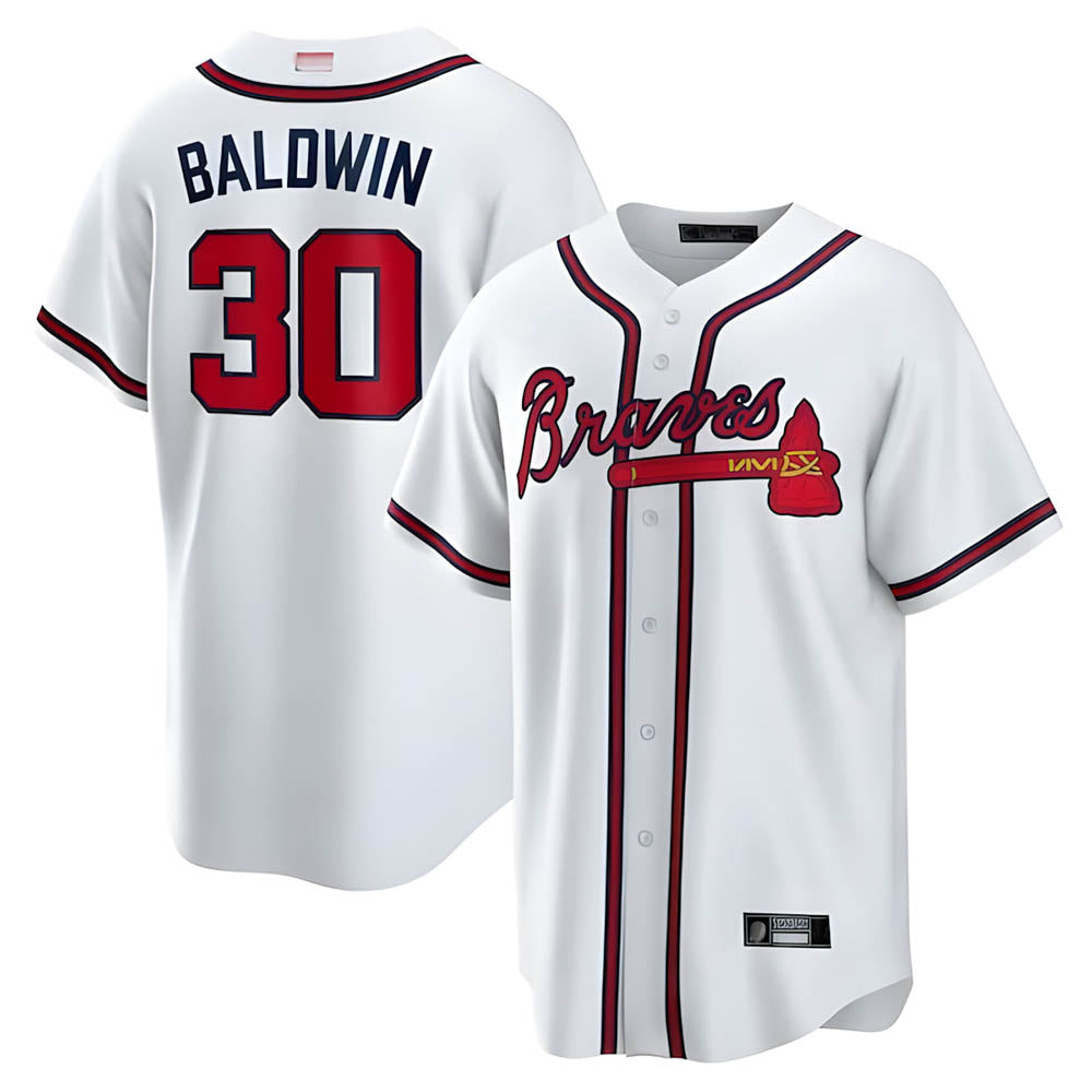 Pouc A.Braves #30 Drake Baldwin player White Home Replica Stitched Jerseys