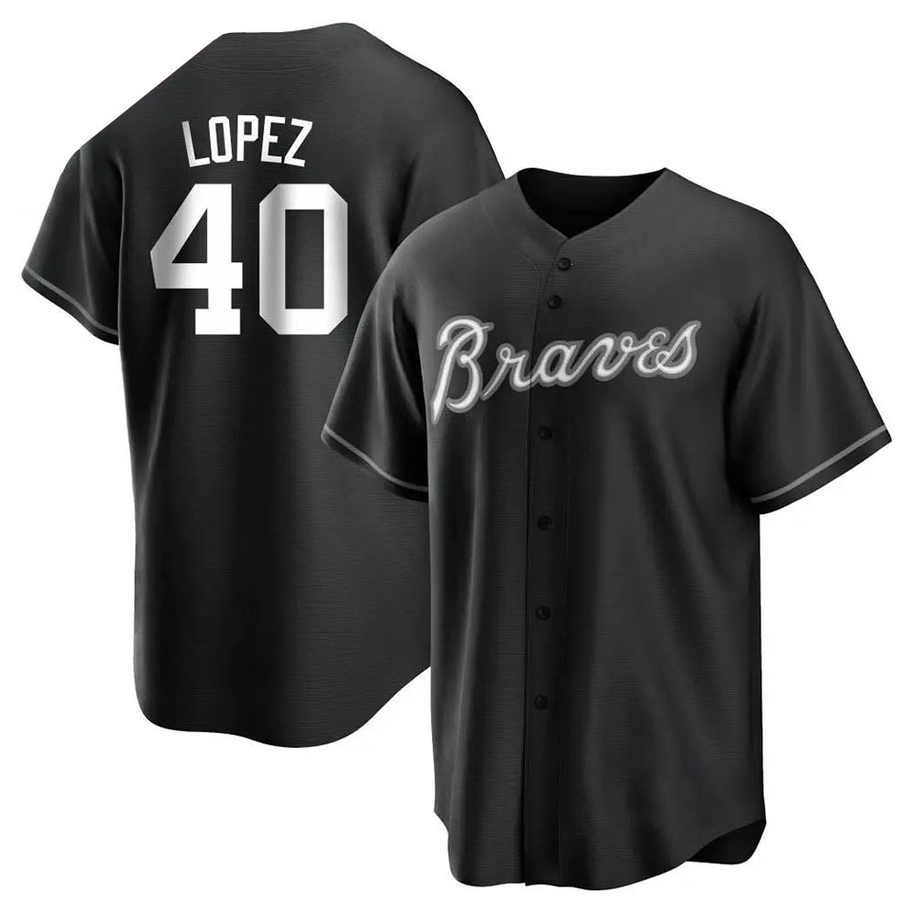Pouc A.Braves #40 Reynaldo Lopez player Black&White Replica Stitched Jerseys