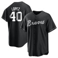 Pouc A.Braves #40 Reynaldo Lopez player Black&White Replica Stitched Jerseys