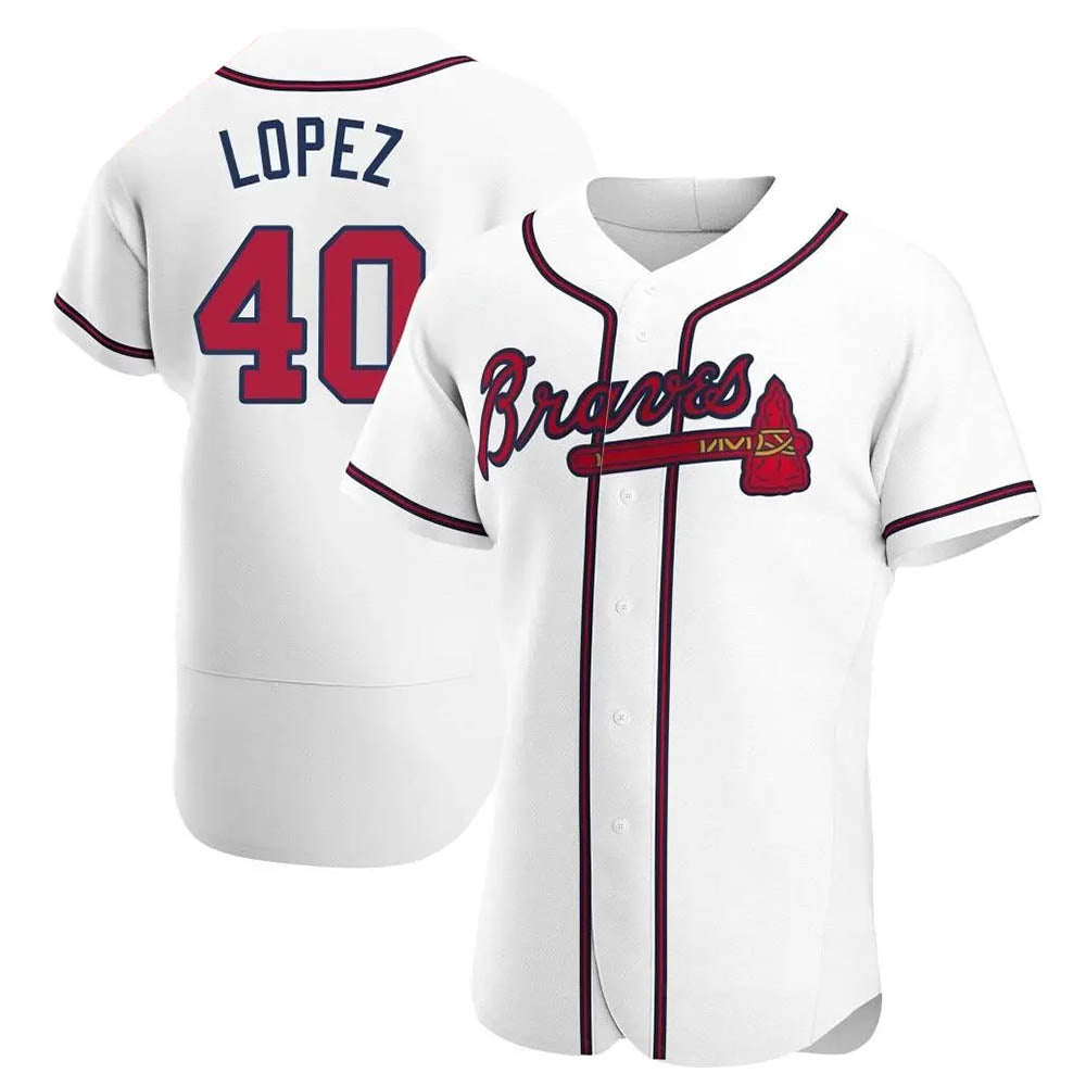 Pouc A.Braves #40 Reynaldo Lopez player White Authentic Home Stitched Jerseys