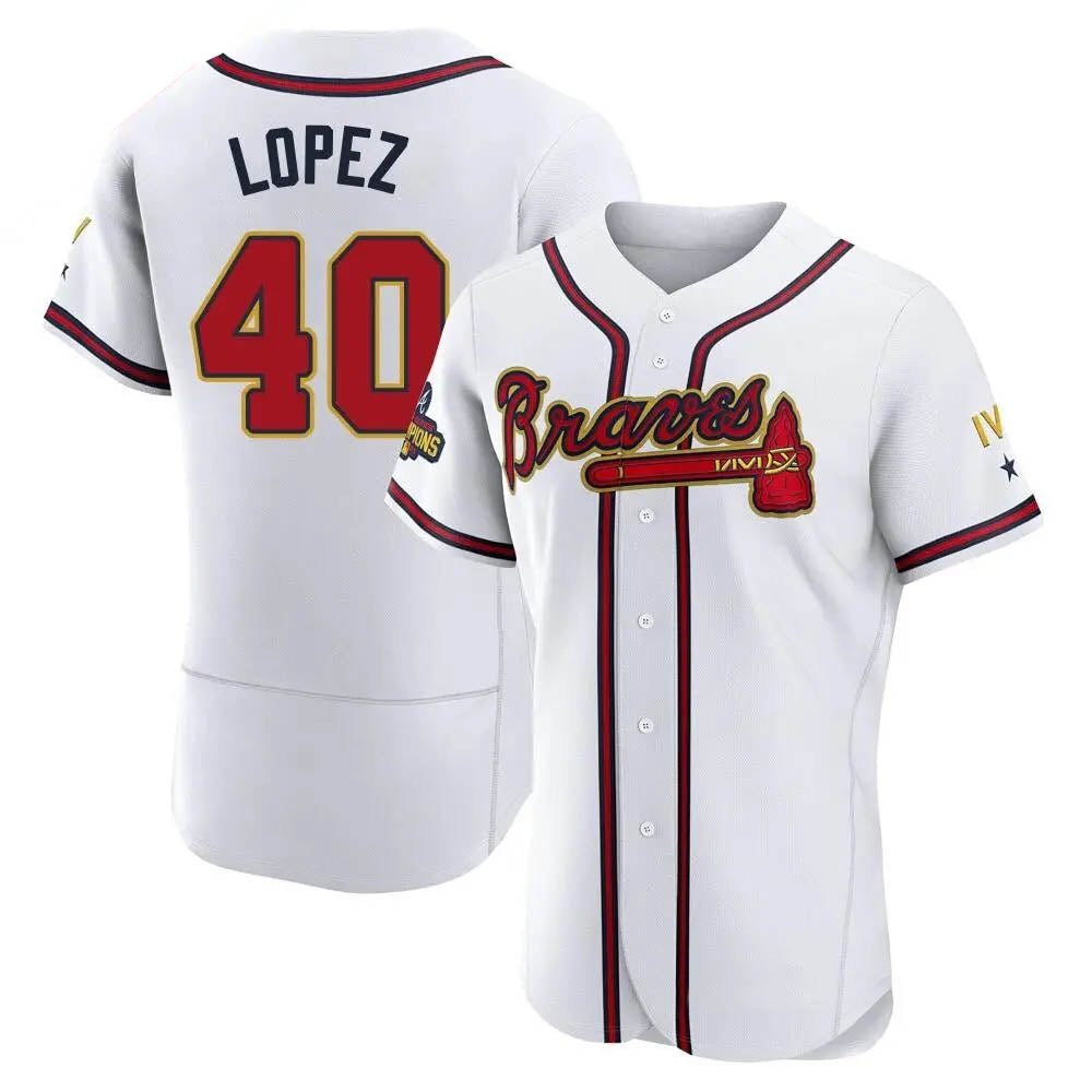 Pouc A.Braves #40 Reynaldo Lopez player White&Gold Authentic Program Stitched Jerseys