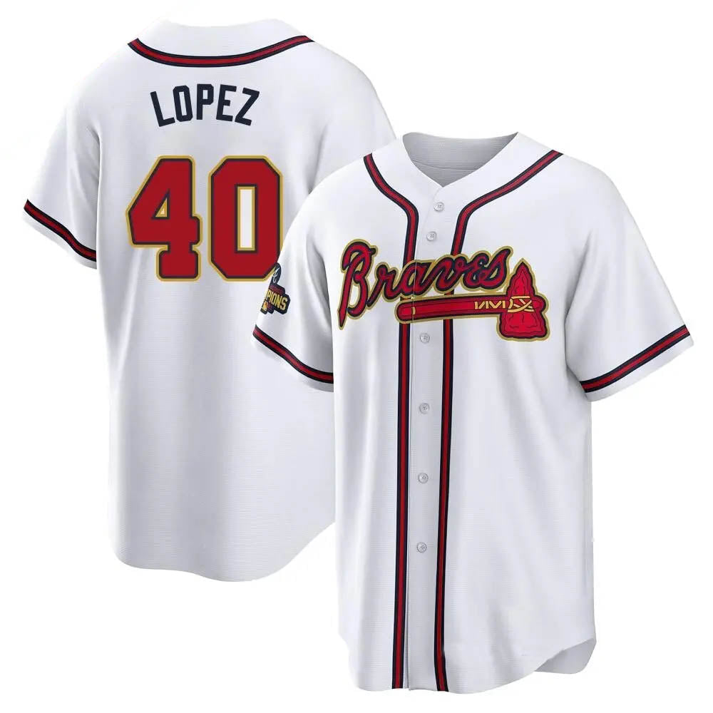 Pouc A.Braves #40 Reynaldo Lopez player White&Gold Replica Program Stitched Jerseys