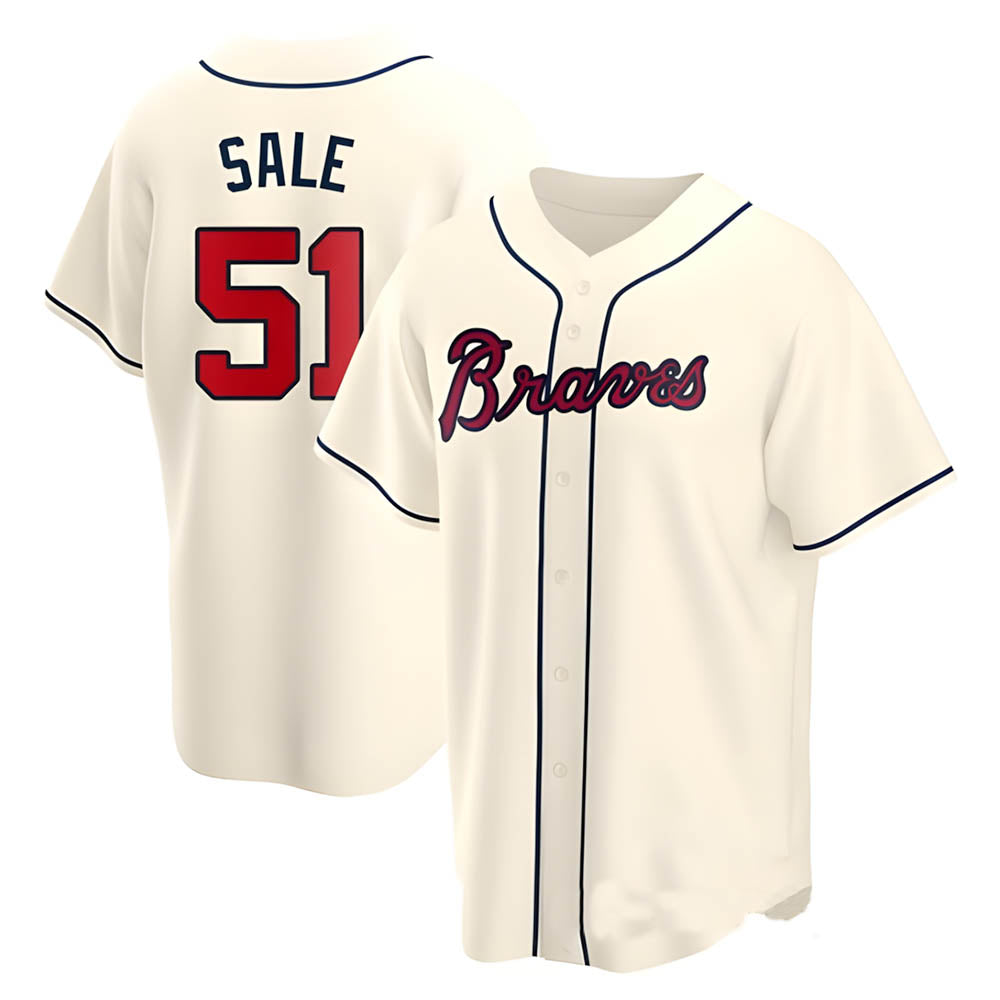 Pouc A.Braves #51 Chris Sale Player Navy Cream Alternate Replica Stitched Jerseys