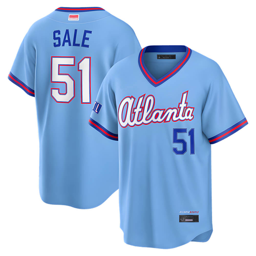 Pouc A.Braves #51 Chris Sale Player Powder Blue 2026 City Connect T shirt Stitched Jerseys