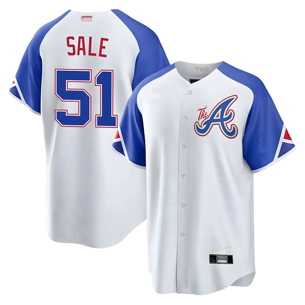 Pouc A.Braves #51 Chris Sale Player White City Connect Limited Stitched Jerseys