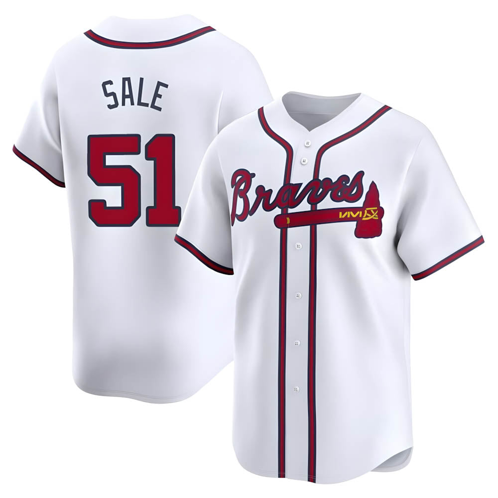 Pouc A.Braves #51 Chris Sale Player White Limited Home Stitched Jerseys
