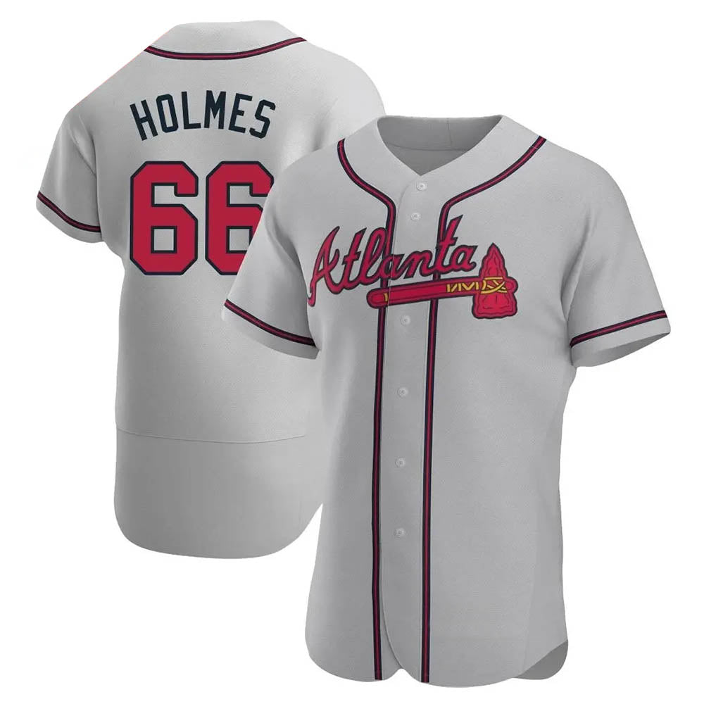 Pouc A.Braves #66 Grant Holmes Player Gray Authentic Road Stitched Jerseys