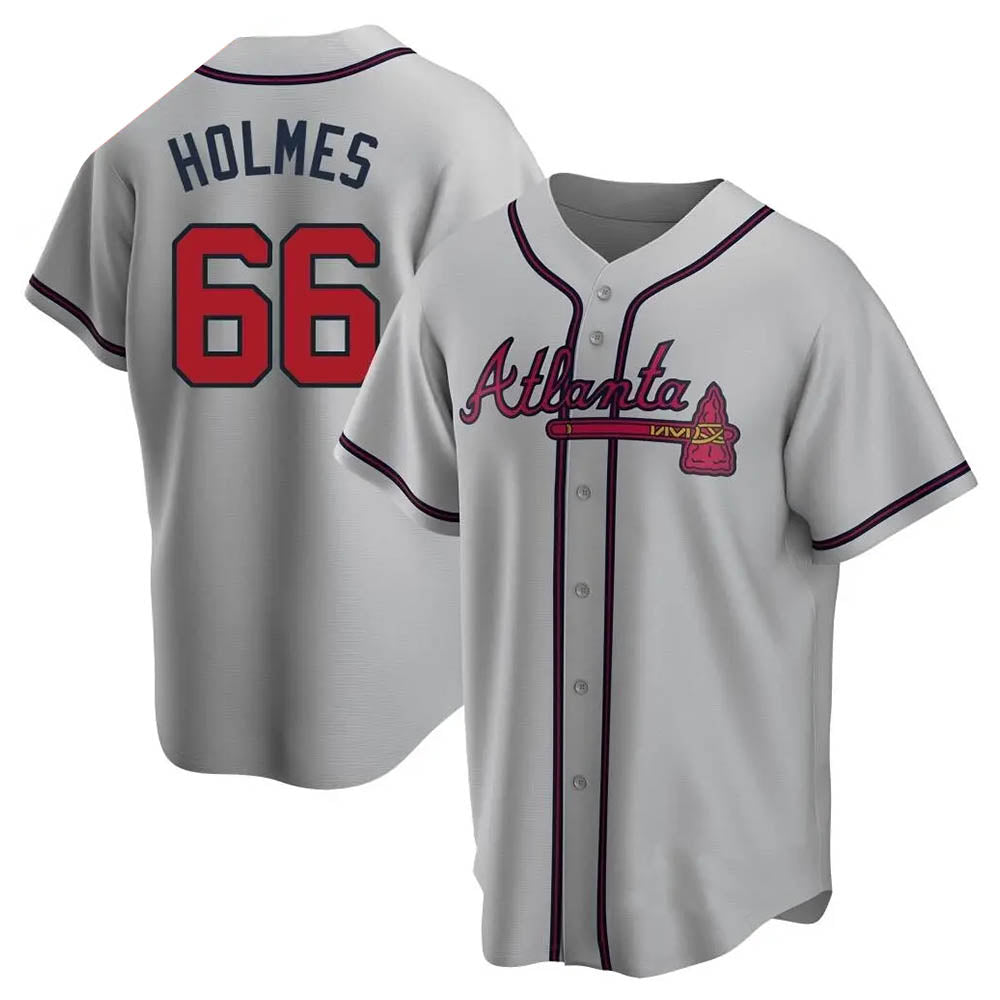 Pouc A.Braves #66 Grant Holmes Player Gray Replica Road Stitched Jerseys
