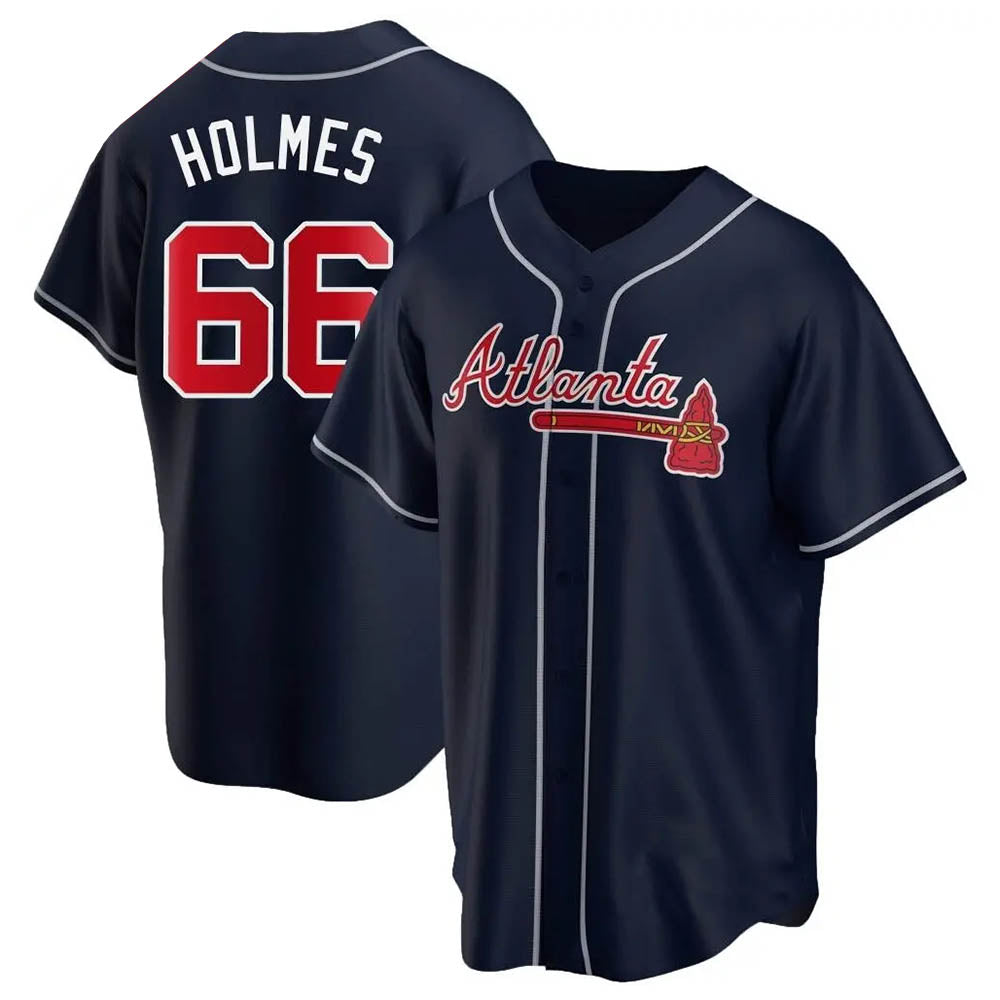 Pouc A.Braves #66 Grant Holmes Player Navy Replica Alternate Stitched Jerseys