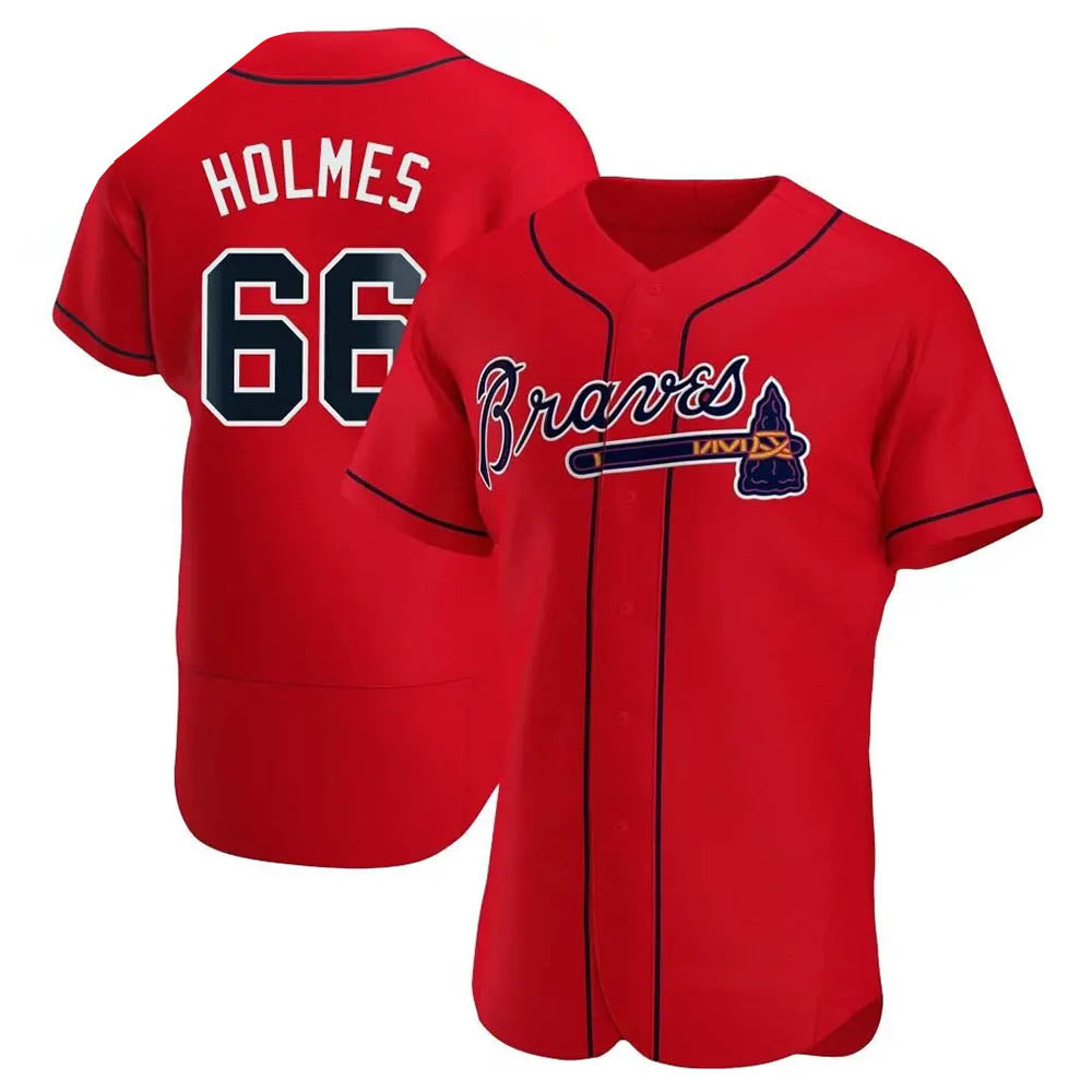 Pouc A.Braves #66 Grant Holmes Player Red Authentic Alternate Stitched Jerseys