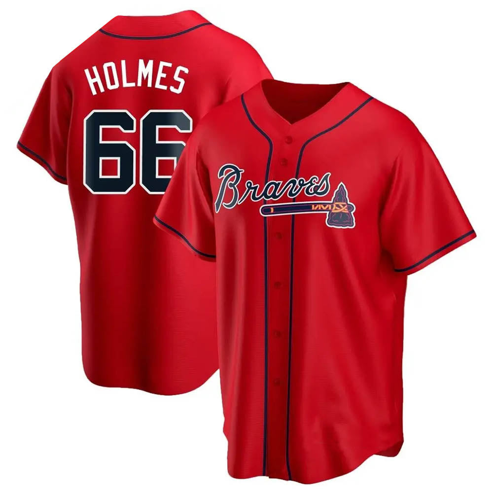 Pouc A.Braves #66 Grant Holmes Player Red Replica Alternate Stitched Jerseys