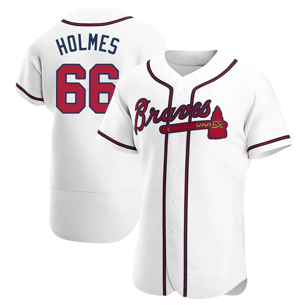Pouc A.Braves #66 Grant Holmes Player White Authentic Home Stitched Jerseys