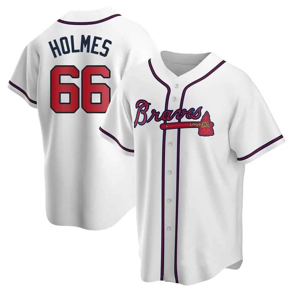 Pouc A.Braves #66 Grant Holmes Player White Replica Home Stitched Jerseys