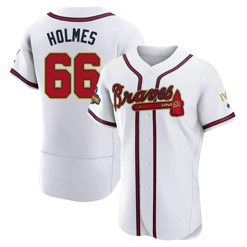 Pouc A.Braves #66 Grant Holmes Player White&Gold Authentic Program Stitched Jerseys