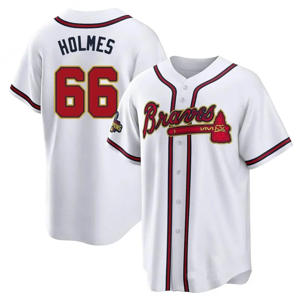 Pouc A.Braves #66 Grant Holmes Player White&Gold Replica Program Stitched Jerseys