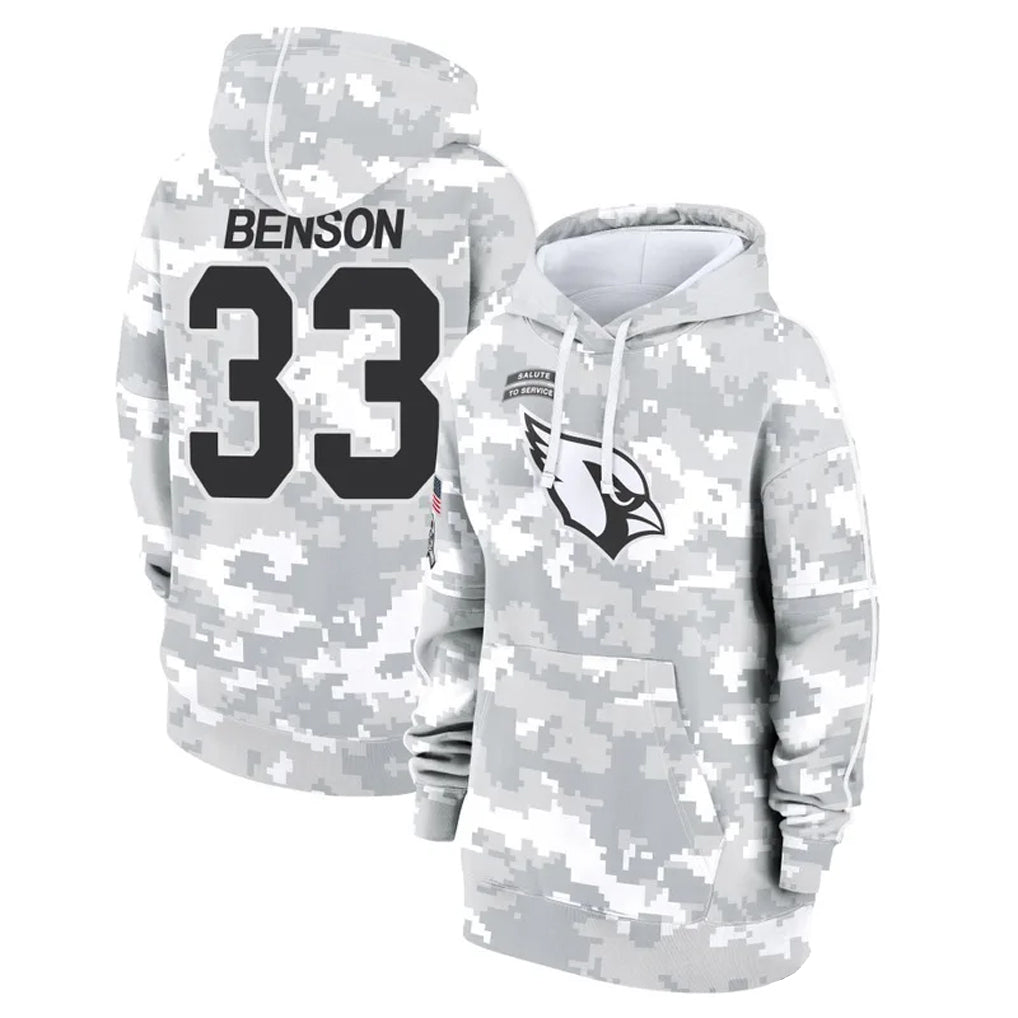 Pouc A.Cardinals #33 Trey Benson Player Arctic Camo Salute to Service Hoodies Stitched Jerseys