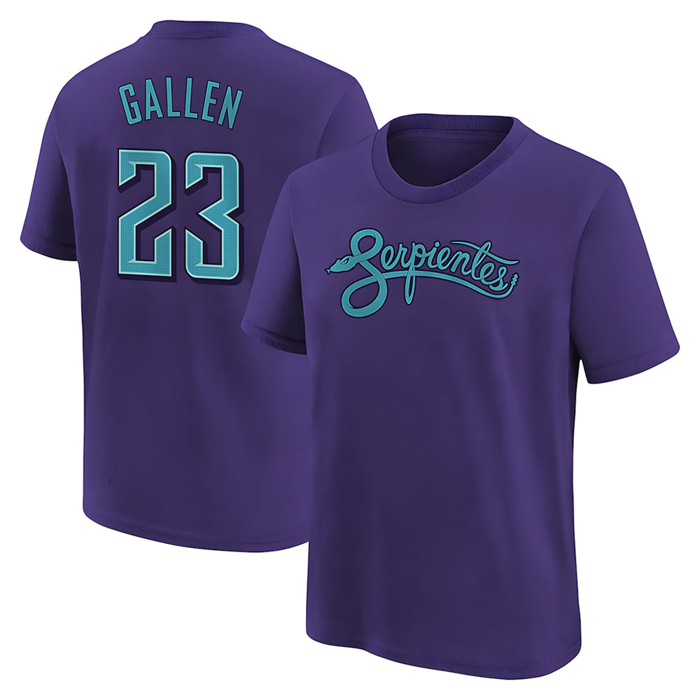 Pouc A.Diamondbacks #23 Zac Gallen Player Purple Fuse City Connect round collar T shirt Stitched Jerseys