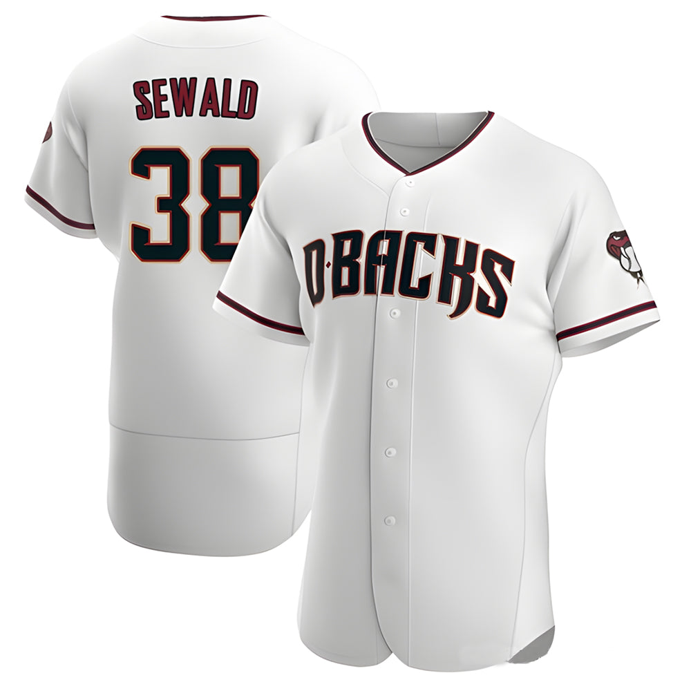 Pouc A.Diamondbacks #38 Paul Sewald Player White Authentic Crimson Home Stitched Jersey