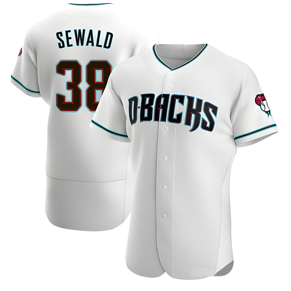 Pouc A.Diamondbacks #38 Paul Sewald Player White Teal Authentic Alternate Stitched Jersey