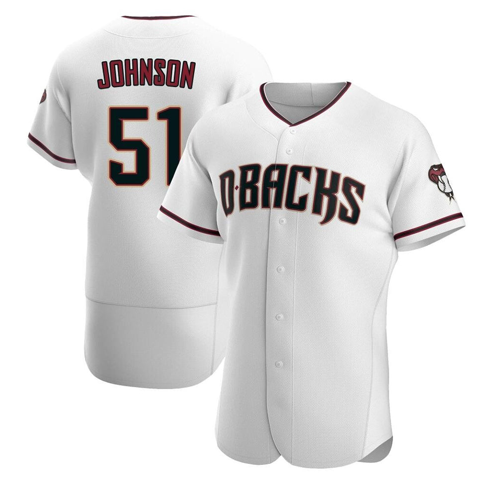Pouc A.Diamondbacks #51 Randy Johnson White Authentic Crimson Home Stitched Jerseys