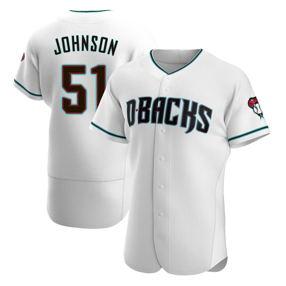 Pouc A.Diamondbacks #51 Randy Johnson White Teal Alternate Authentic Stitched Jerseys