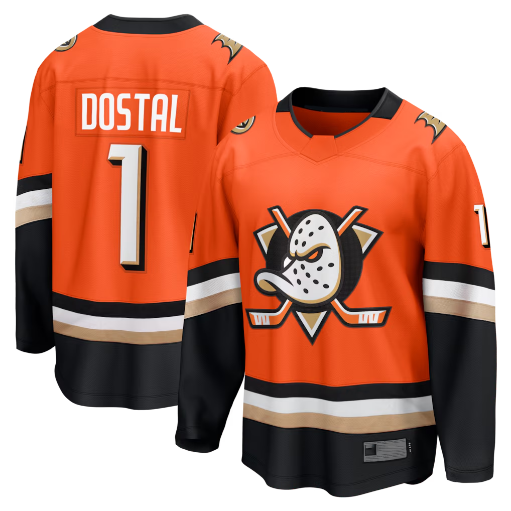 Pouc A.Ducks #1 Lukas Dostal Orange Home Breakaway Jerseys