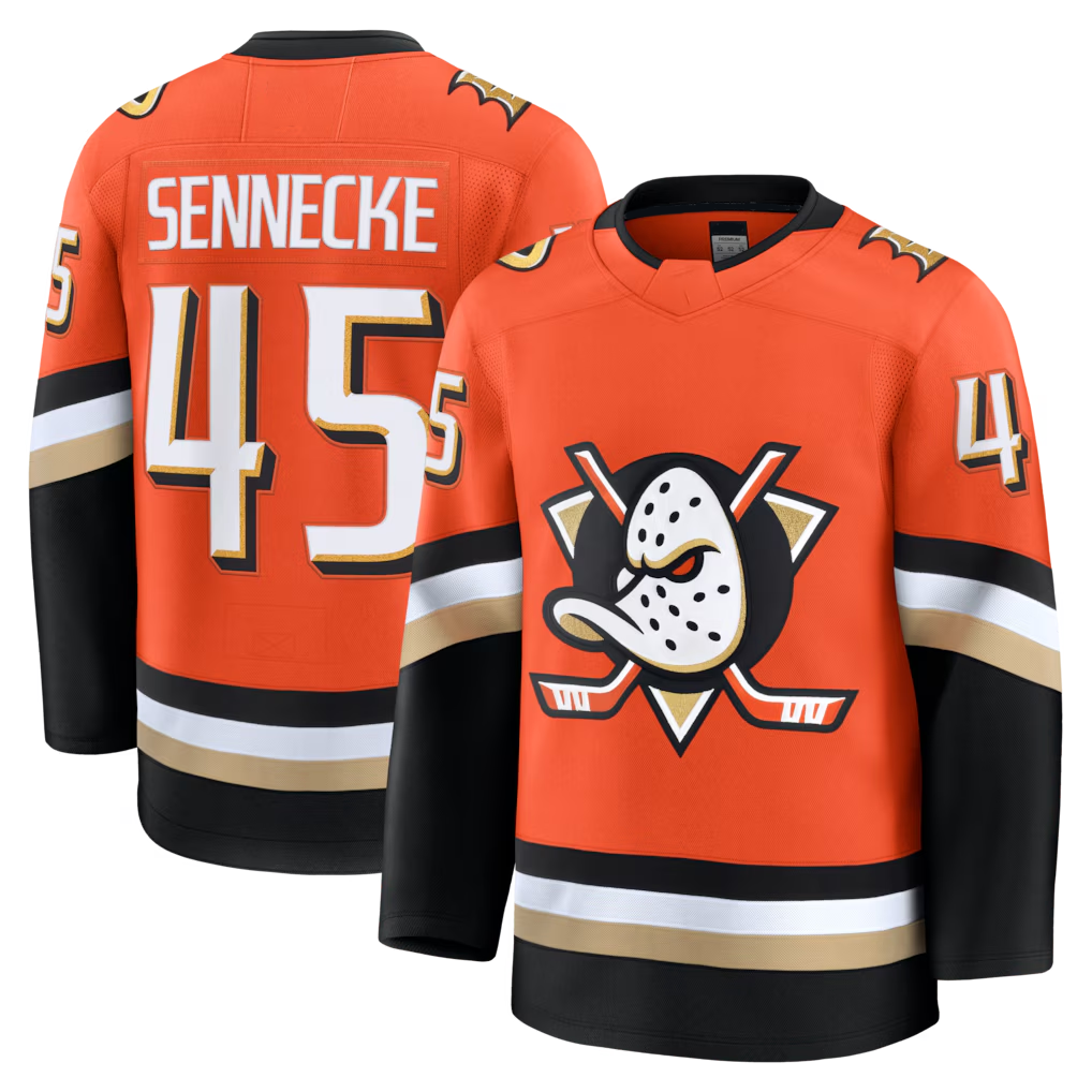 Pouc A.Ducks #45 Beckett Sennecke Orange Home Premium Jerseys